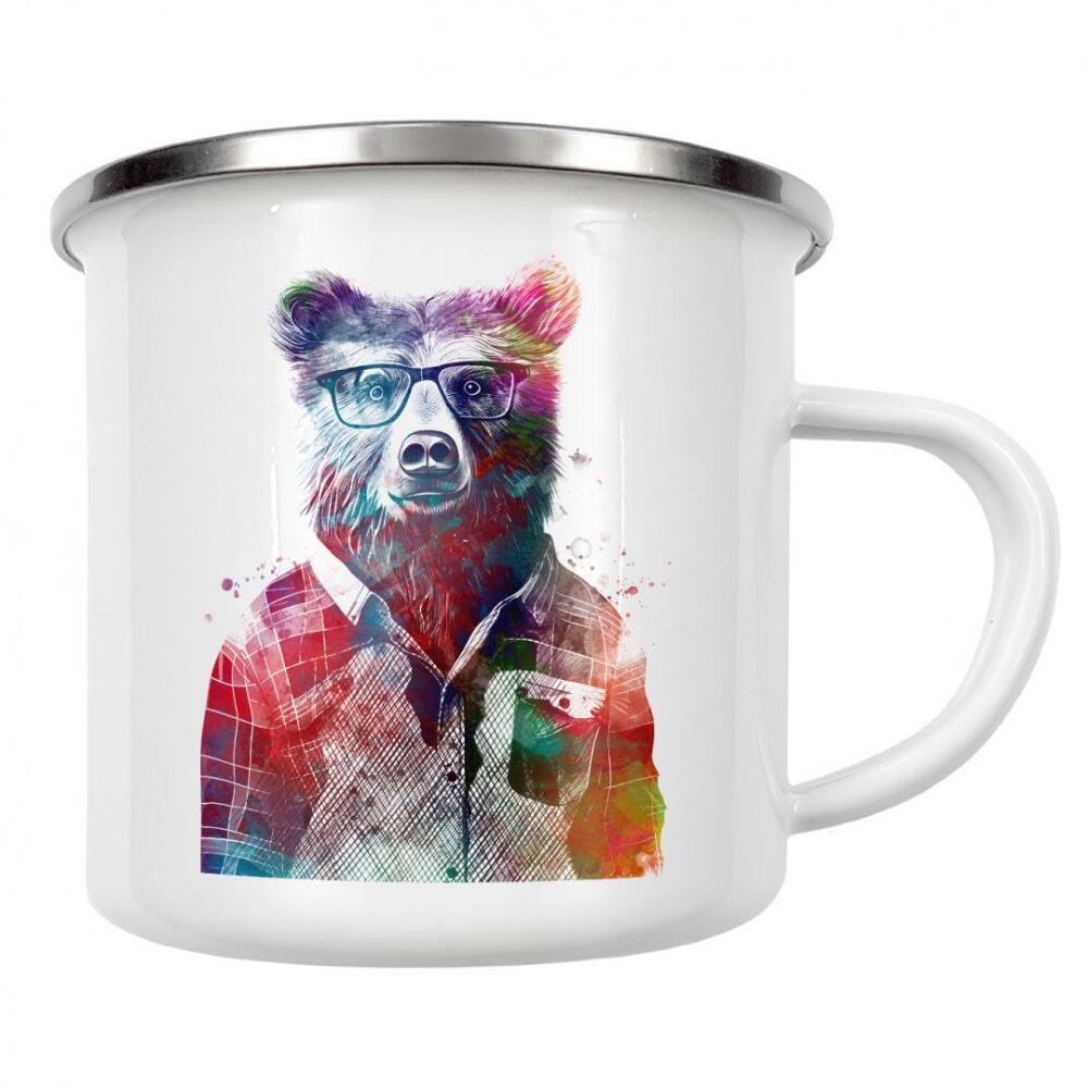 Emaille Tasse "Bären-Hipster-Grafik" artboxONE - Tiere - Bär,Wild,Tier,Tiere,Hipster,Grafik,Illustration,Design,Kunst