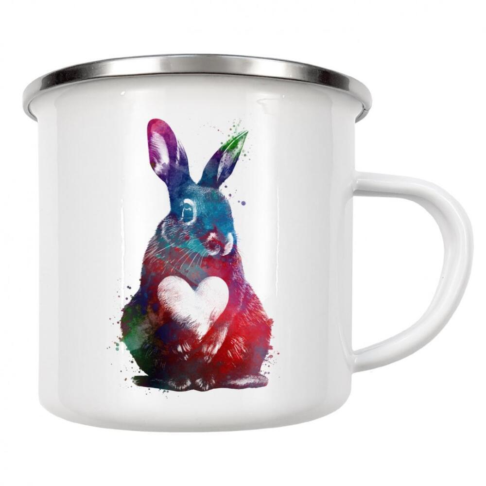 Emaille Tasse "Hasenherz" artboxONE - Tiere - Kaninchenherz,Kaninchen,Herz,Hase,Wildes tier,Tiere,Grafik,Illustration,Design,Kunst