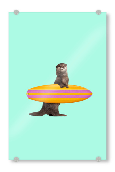 Acrylglasbild "SURFING OTTER" artboxONE - Für Kinder,Tiere,Abstrakt,Sport,Fiktion,Lustig
