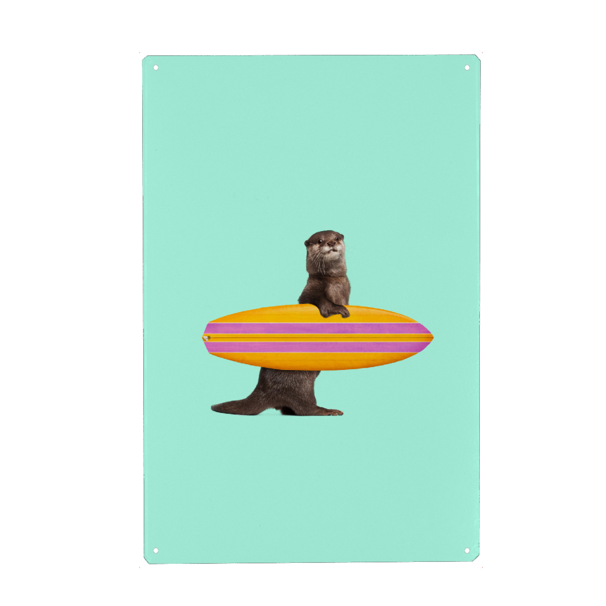 Metall Poster "SURFING OTTER" artboxONE - Für Kinder,Tiere,Abstrakt,Sport,Fiktion,Lustig