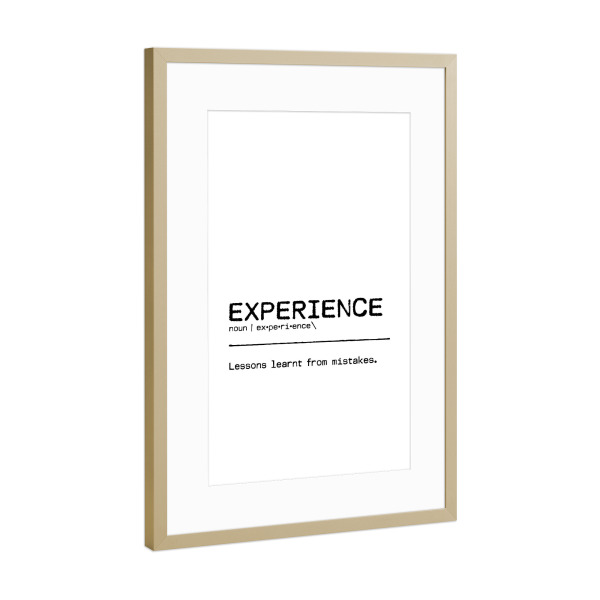 Poster mit Rahmen Gold "Experience Quote" artboxONE - Typografie,Schwarzweiß,Lustig