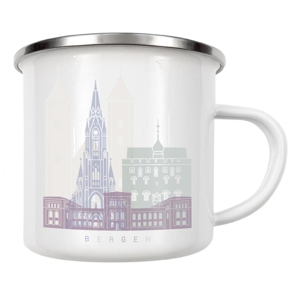 Emaille Tasse "BERGEN SKYLINE PASTELL" artboxONE - Städte,Reise