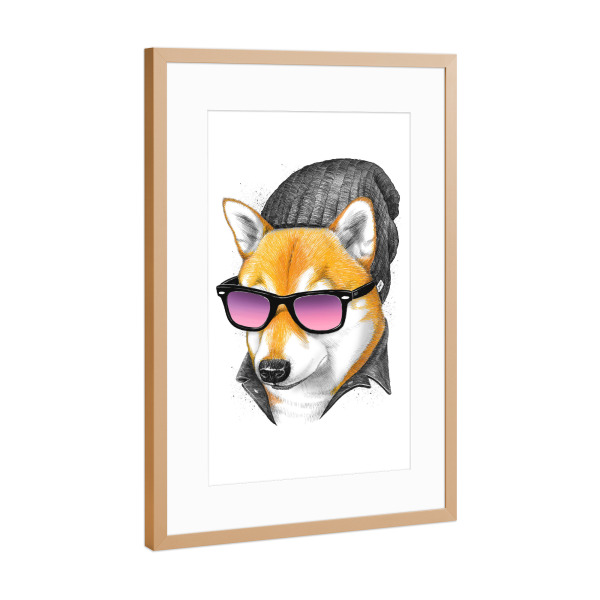 Poster mit Rahmen Kupfer "Cool siba Inu" artboxONE - Tiere,Fashion,Männer - Hund,Tier,Cool,Haustier,Siba inu,Hut,Brille
