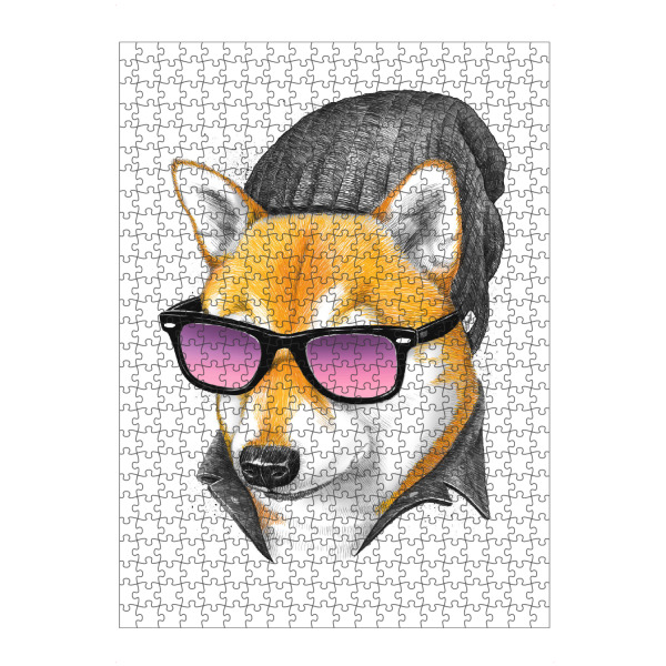 Puzzle Ravensburger "Cool siba Inu" artboxONE - Tiere,Fashion,Männer - Hund,Tier,Cool,Haustier,Siba inu,Hut,Brille - Bild hund