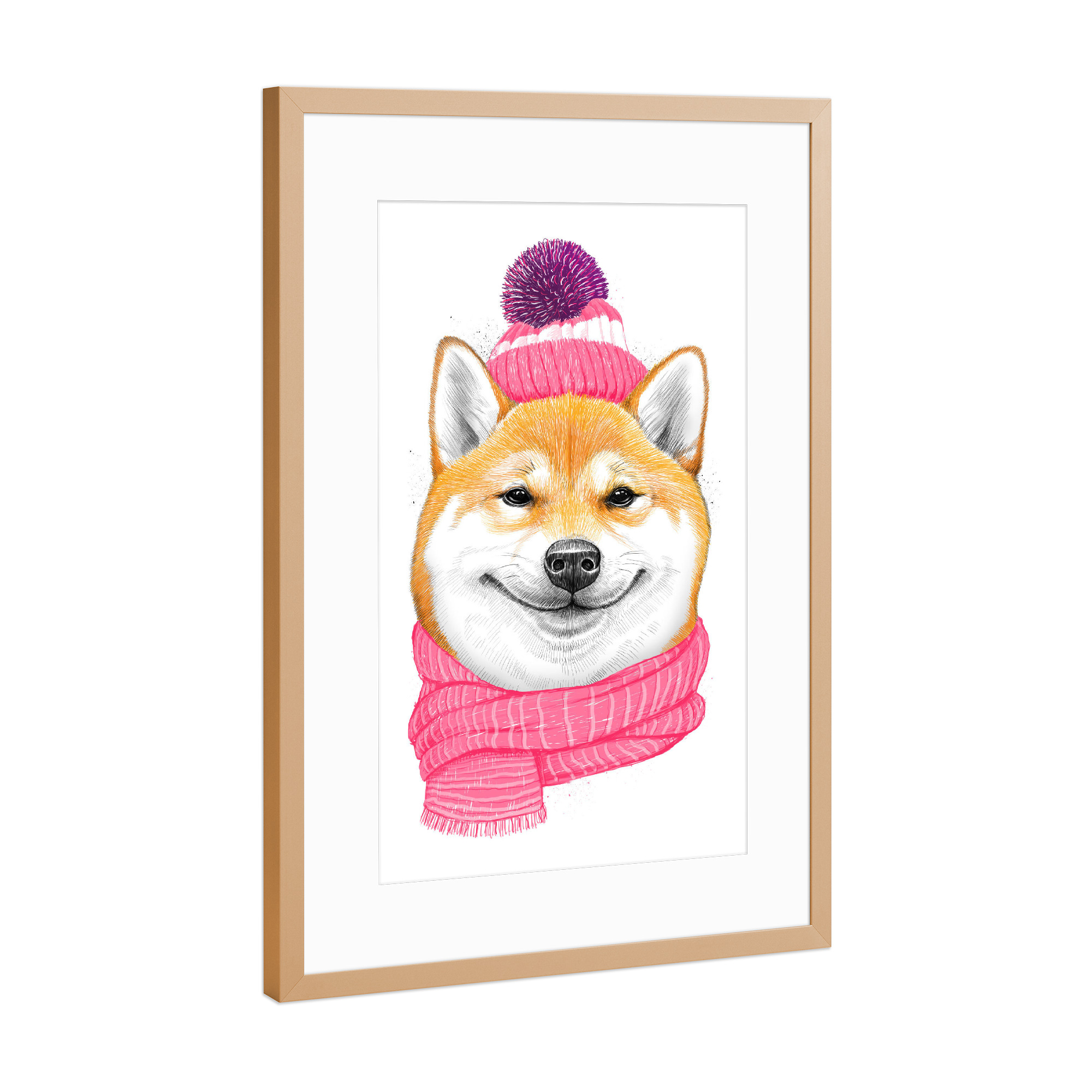 Poster mit Rahmen Kupfer "Smile siba inu" artboxONE - Tiere,Weihnachten - Hund,Siba inu,Tier,Haustier,Weihnachten,Haustiere,Winter,Lächeln