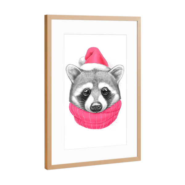 Poster mit Rahmen Kupfer "Little Raccoon" artboxONE - Tiere,Weihnachten - Waschbär,Tier,Weihnachten,Weihnachten,Neujahr,Natur,Niedlich,Geschenk