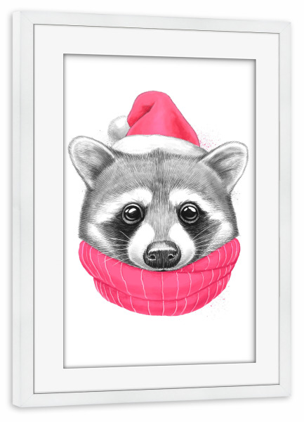 Poster mit Rahmen weiß "Little Raccoon" artboxONE - Tiere,Weihnachten - Waschbär,Tier,Weihnachten,Weihnachten,Neujahr,Natur,Niedlich,Geschenk