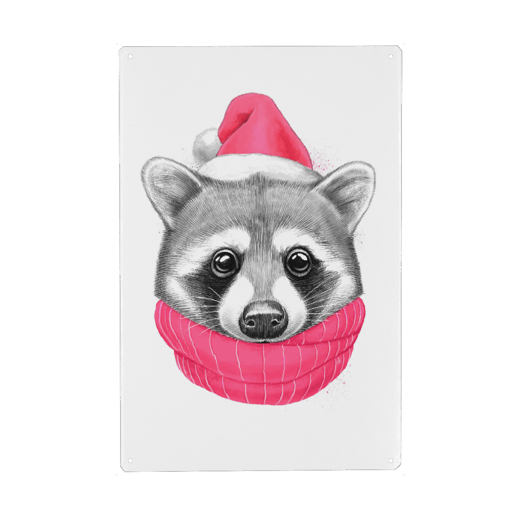 Metall Poster "Little Raccoon" artboxONE - Tiere,Weihnachten - Waschbär,Tier,Weihnachten,Weihnachten,Neujahr,Natur,Niedlich,Geschenk - Blechschild
