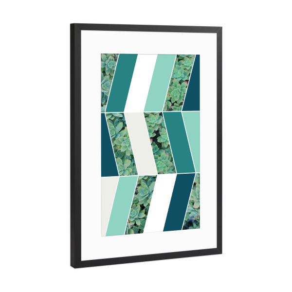 Poster mit Rahmen Schwarz (Metallic) "Teal Herringbone" artboxONE - Natur,Floral,Geometrie