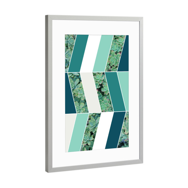 Poster mit Rahmen Silber "Teal Herringbone" artboxONE - Natur,Floral,Geometrie