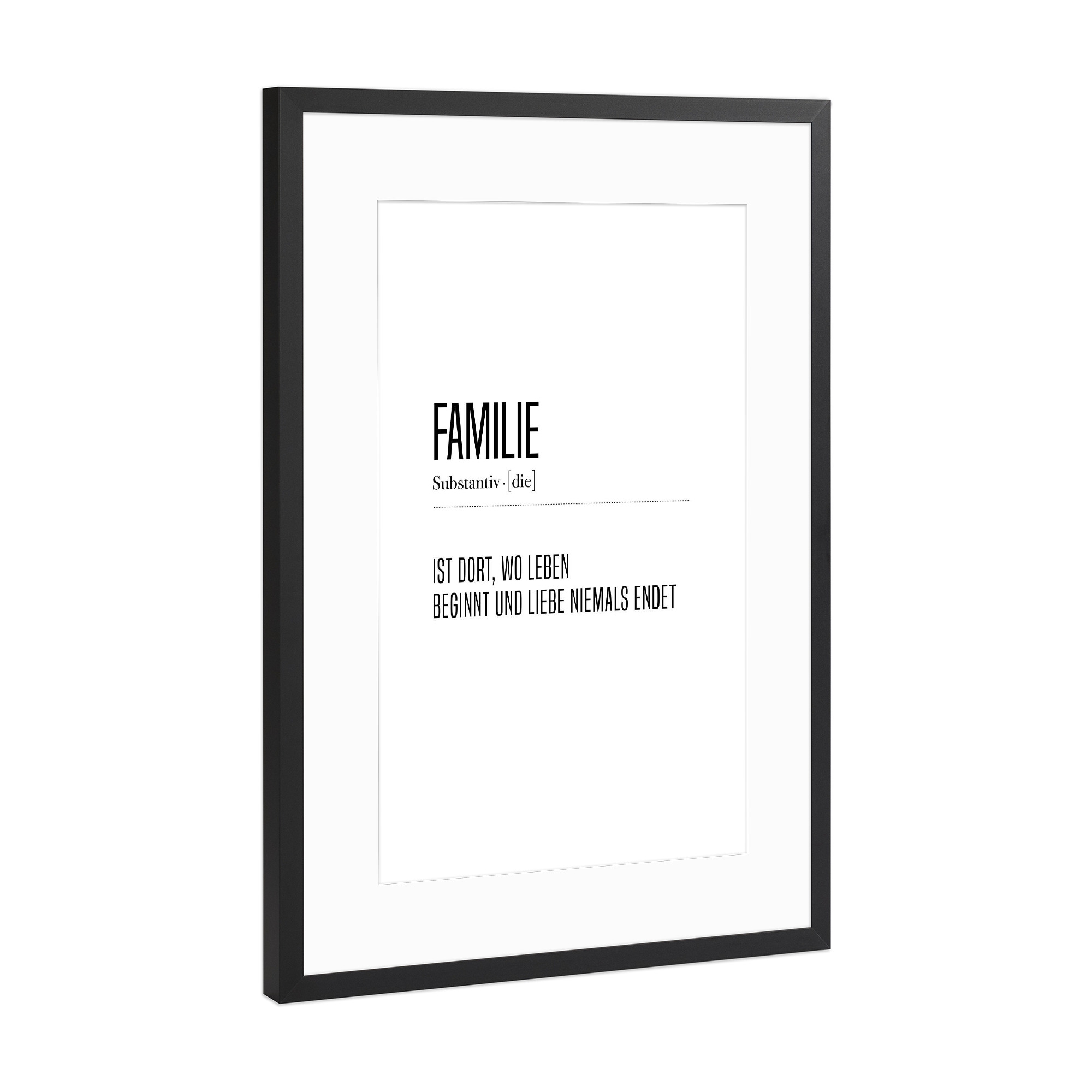 Poster mit Rahmen Schwarz (Metallic) "Die Familie" artboxONE - Typografie,Schwarzweiß,Liebe,Für Mama,Für Papa