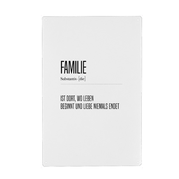 Metall Poster "Die Familie" artboxONE - Typografie,Schwarzweiß,Liebe,Für Mama,Für Papa - Familie,Liebe,Leben,Typo,Typografie,Schwarzweiß,Definition