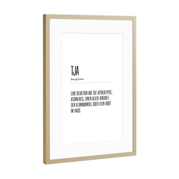 Poster mit Rahmen Gold "Tja Definition" artboxONE - Typografie,Schwarzweiß,Lustig