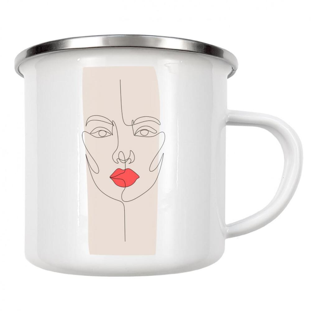 Emaille Tasse "Frauen Gesicht Strichzeichnungen" artboxONE - Abstrakt,Schwarzweiß,Geometrie,Fiktion