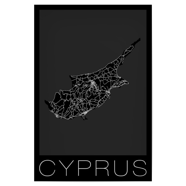 Poster 30x20 cm "Retro Map of Cyprus bw" artboxONE - Reise,Schwarzweiß,Kartografie - Retro,Map,Cyprus,Zypern