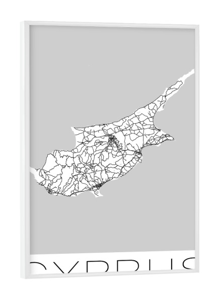 Poster mit weißem Rahmen "Retro Map of Cyprus" artboxONE - Reise,Schwarzweiß,Kartografie - Retro,Map,Cyprus