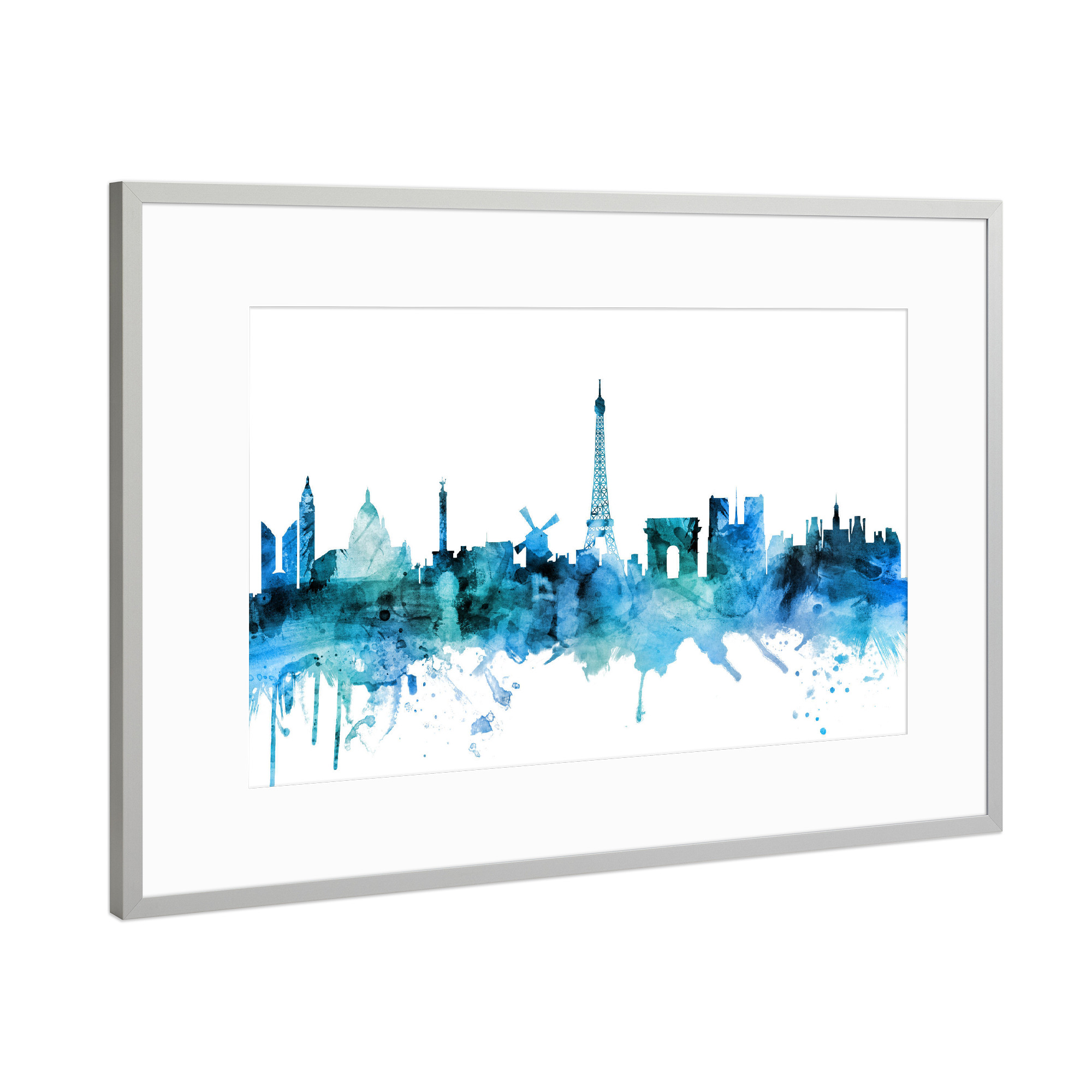 Poster mit Rahmen Silber "Paris France Skyline blue" artboxONE - Reise,Städte / Paris