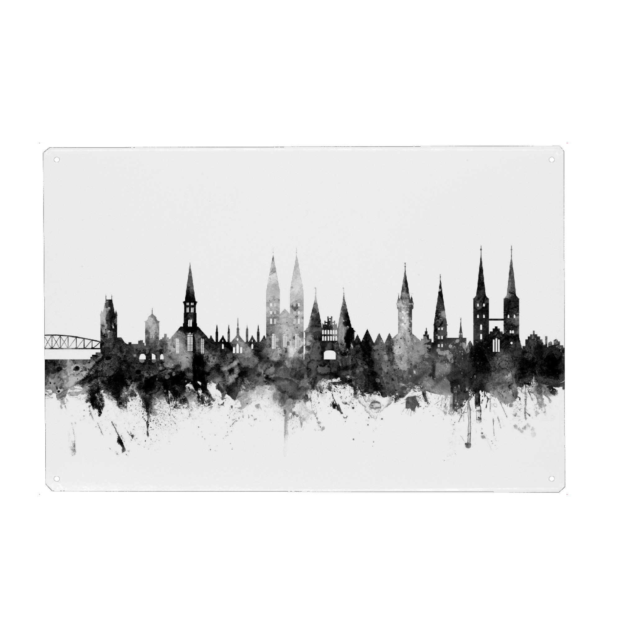Metall Poster "Lübeck Germany Skyline bw" artboxONE - Städte,Reise,Schwarzweiß