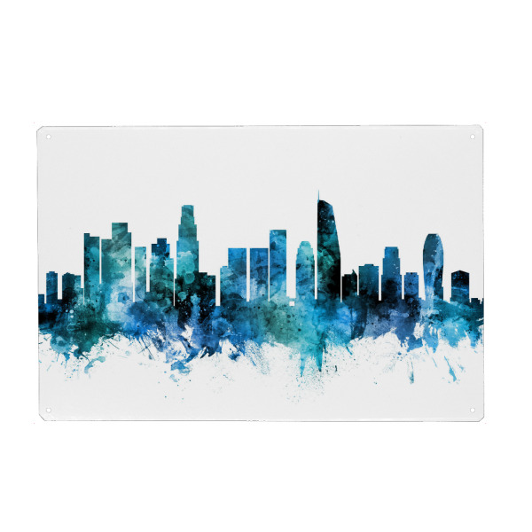 Holzbild "Los Angeles CA Skyline blue" artboxONE - Städte / Los Angeles
