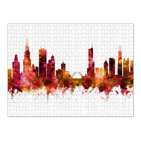 Puzzle Ravensburger "Chicago Illinois Skyline red" artboxONE - Städte / Chicago