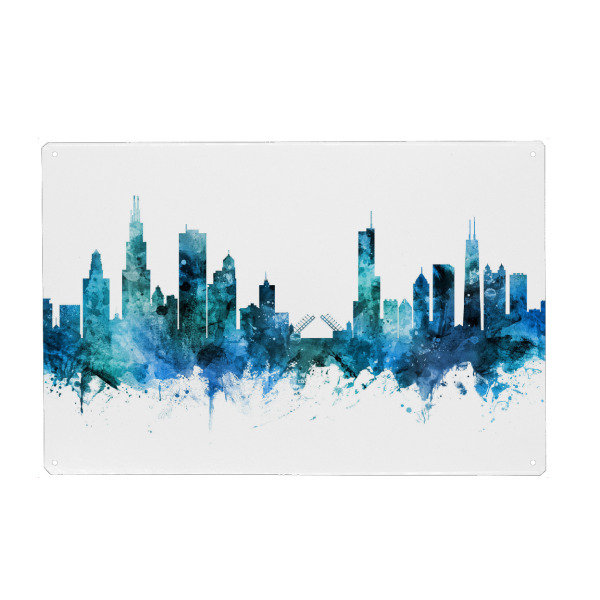 Holzbild "Chicago Illinois Skyline blue" artboxONE - Reise,Städte / Chicago