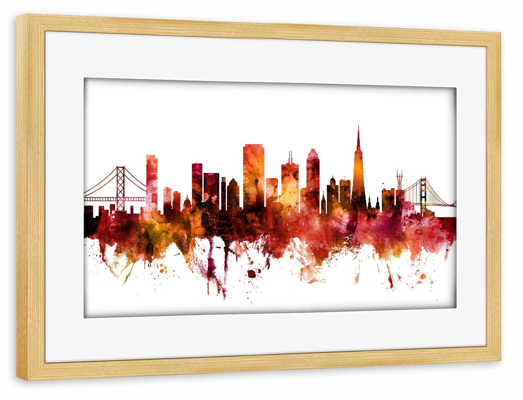 Poster mit Rahmen kiefer "San Francisco City Skyline red" artboxONE - Städte / San Francisco