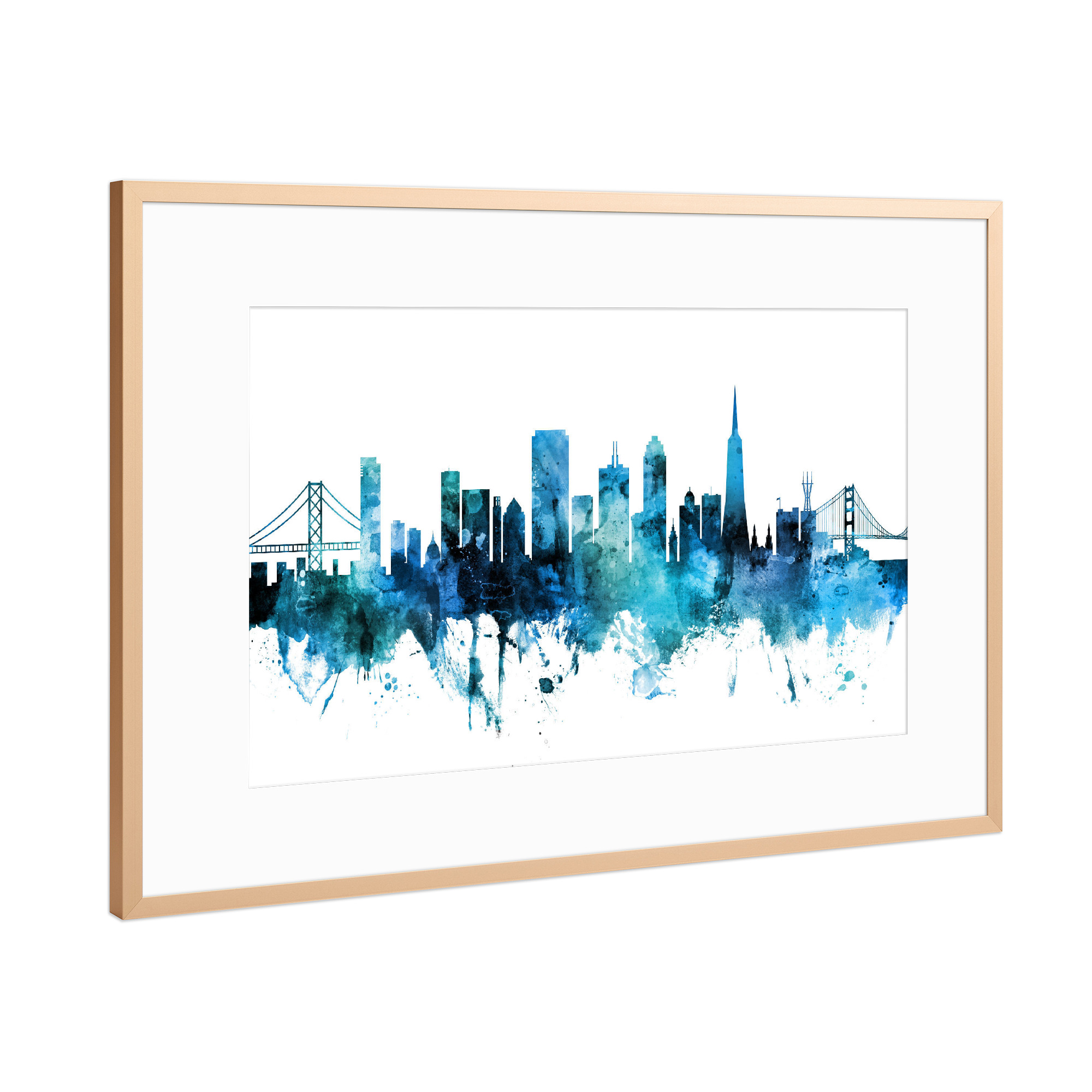 Poster mit Rahmen Kupfer "San Francisco City Skyline blue" artboxONE - Städte / San Francisco