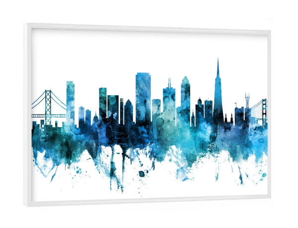 Poster mit weißem Rahmen "San Francisco City Skyline blue" artboxONE - Städte / San Francisco