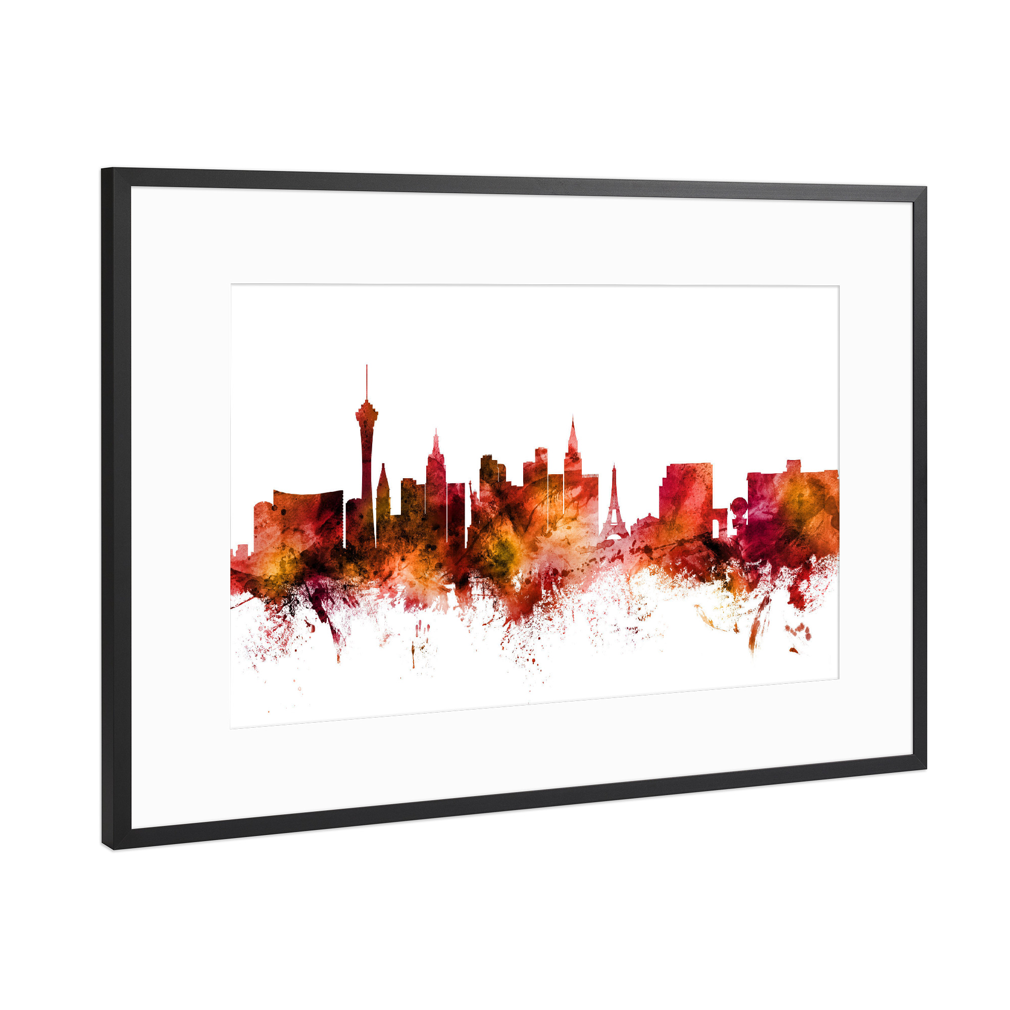 Poster mit Rahmen Schwarz (Metallic) "Las Vegas Nevada Skyline red" artboxONE - Städte / Las Vegas