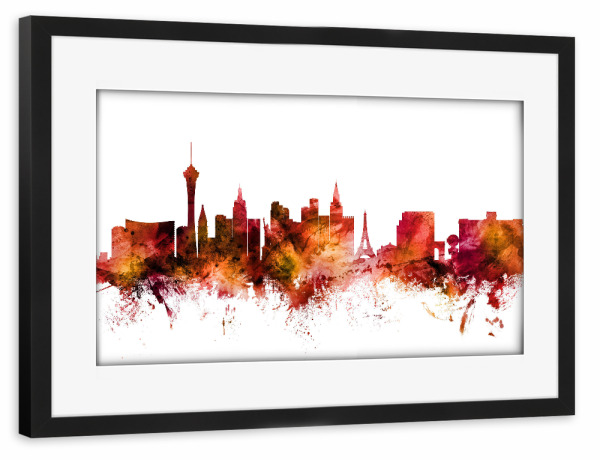 Poster mit Rahmen schwarz "Las Vegas Nevada Skyline red" artboxONE - Städte / Las Vegas