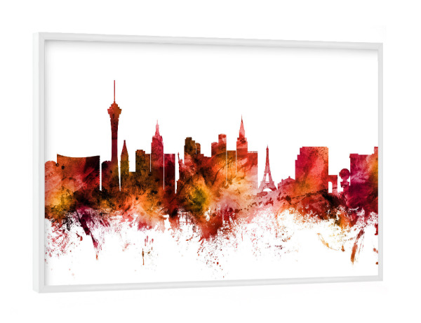 Poster mit weißem Rahmen "Las Vegas Nevada Skyline red" artboxONE - Städte / Las Vegas