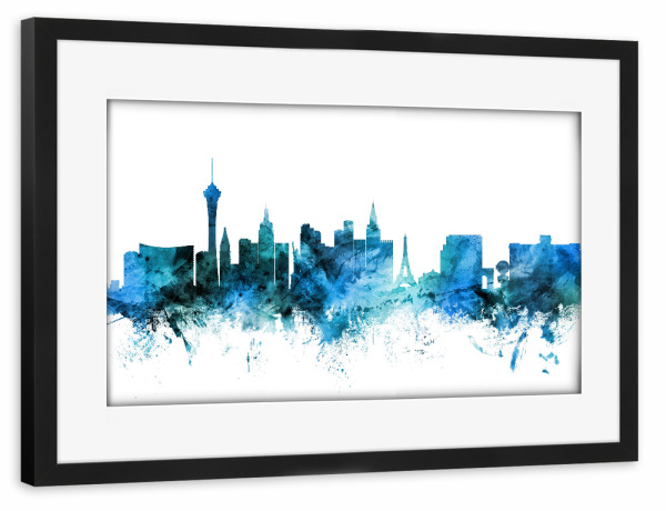 Poster mit Rahmen schwarz "Las Vegas Nevada Skyline blue" artboxONE - Reise,Städte / Las Vegas
