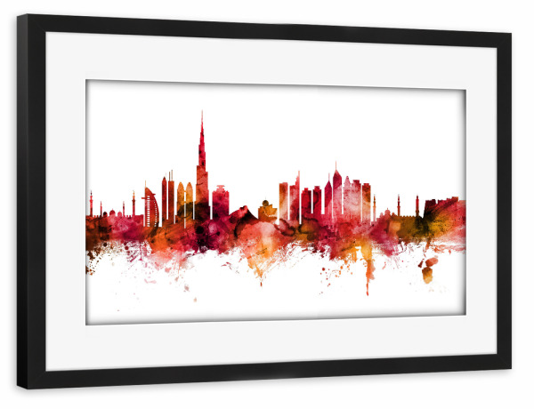 Poster mit Rahmen schwarz "Dubai Skyline red" artboxONE - Städte / Dubai