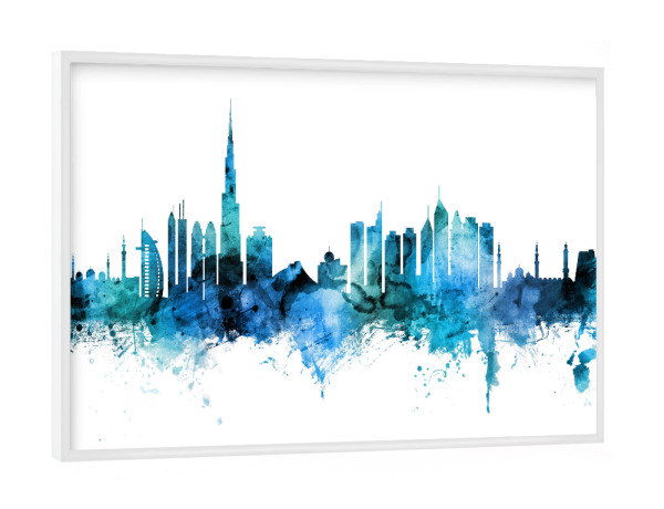 Poster mit weißem Rahmen "Dubai Skyline blue" artboxONE - Reise,Städte / Dubai