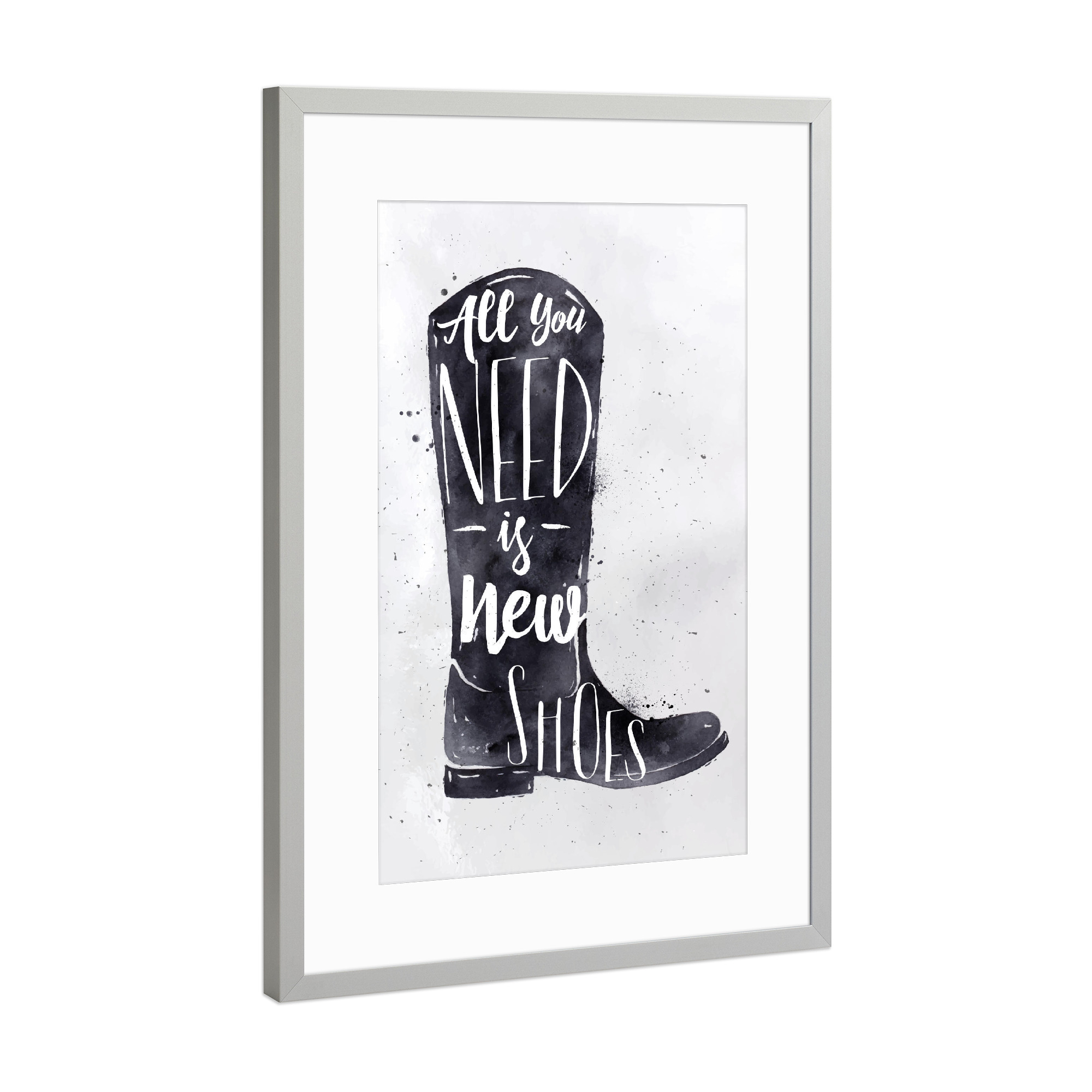 Poster mit Rahmen Silber "Vintage boots" artboxONE - Typografie,Schwarzweiß,Fashion
