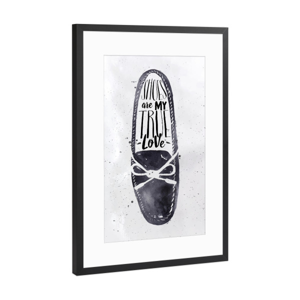 Poster mit Rahmen Schwarz (Metallic) "Women modern shoes" artboxONE - Typografie,Schwarzweiß,Fashion