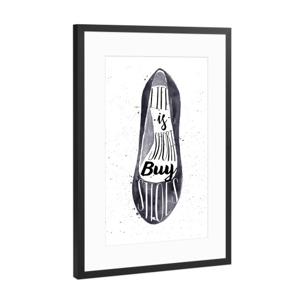 Poster mit Rahmen Schwarz (Metallic) "Women shoes" artboxONE - Typografie,Schwarzweiß,Fashion