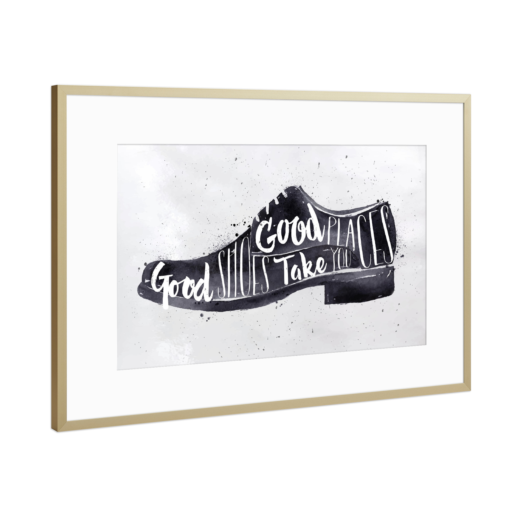 Poster mit Rahmen Gold "Men's shoes" artboxONE - Typografie,Schwarzweiß,Fashion