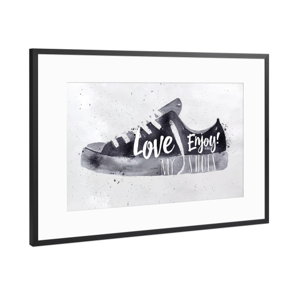 Poster mit Rahmen Schwarz (Metallic) "Sport shoes" artboxONE - Typografie,Schwarzweiß,Fashion
