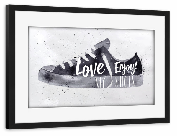 Poster mit Rahmen schwarz "Sport shoes" artboxONE - Typografie,Schwarzweiß,Fashion
