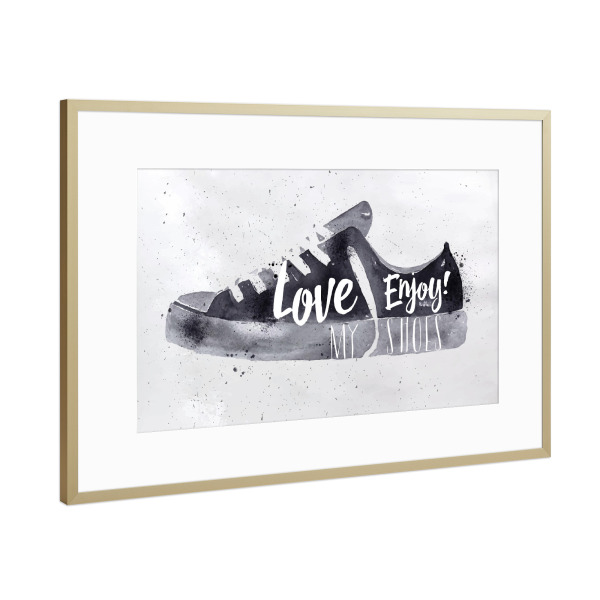 Poster mit Rahmen Gold "Sport shoes" artboxONE - Typografie,Schwarzweiß,Fashion