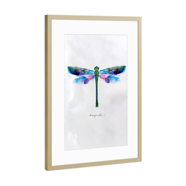 Poster mit Rahmen Gold "Monotype vivid dragonfly" artboxONE - Natur,Tiere