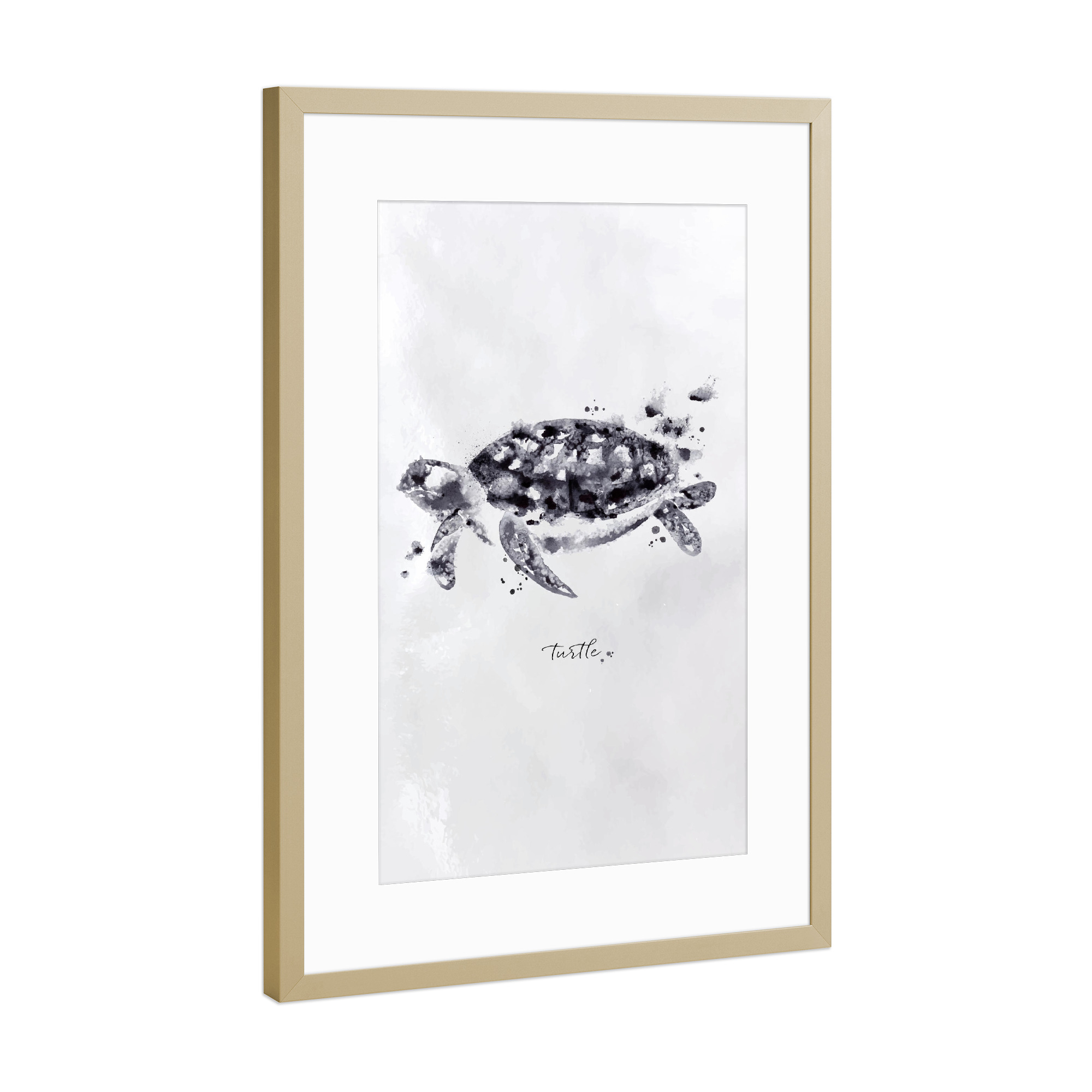 Poster mit Rahmen Gold "Monotype turtle black" artboxONE - Natur,Tiere,Schwarzweiß