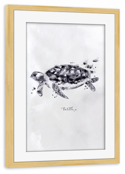 Poster mit Rahmen kiefer "Monotype turtle black" artboxONE - Natur,Tiere,Schwarzweiß
