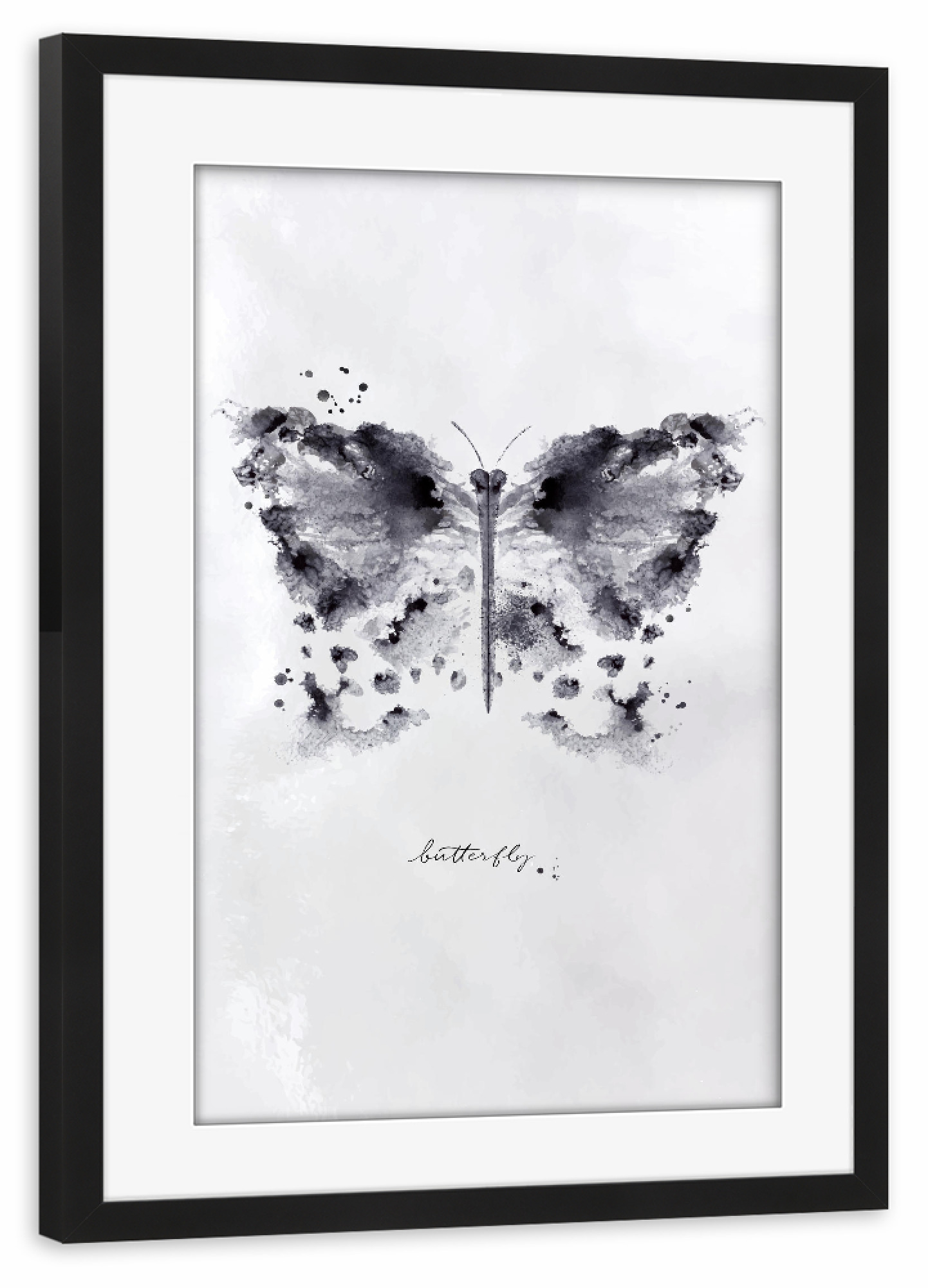 Poster mit Rahmen schwarz "Monotype butterfly black" artboxONE - Natur,Tiere,Schwarzweiß