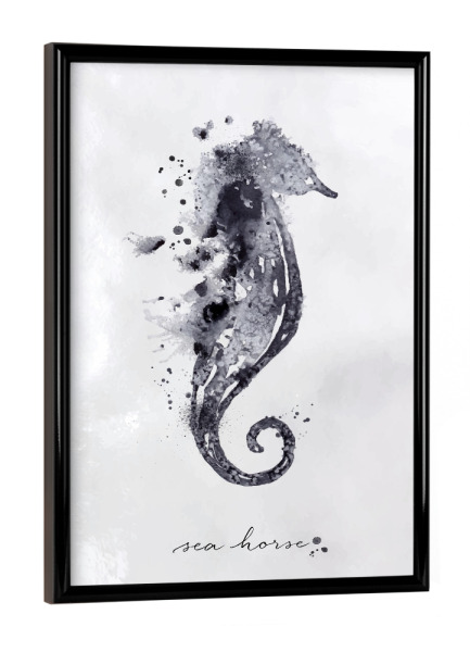 Poster mit schwarzem Rahmen "Monotype seahorse black" artboxONE - Natur,Tiere,Schwarzweiß