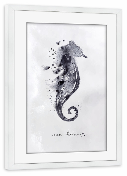 Poster mit Rahmen weiß "Monotype seahorse black" artboxONE - Natur,Tiere,Schwarzweiß