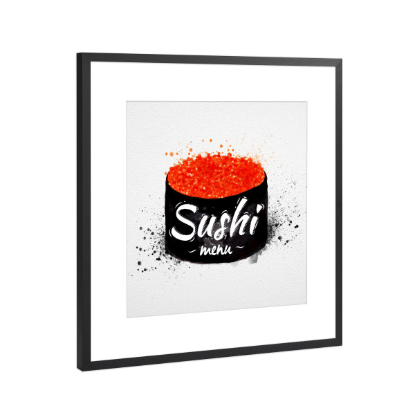 Poster mit Rahmen Schwarz (Metallic) "Sushi menu watercolor" artboxONE - Essen & Trinken