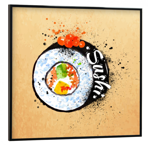 Poster mit schwarzem Rahmen 30x30 cm "Sushi watercolor" artboxONE - Essen & Trinken