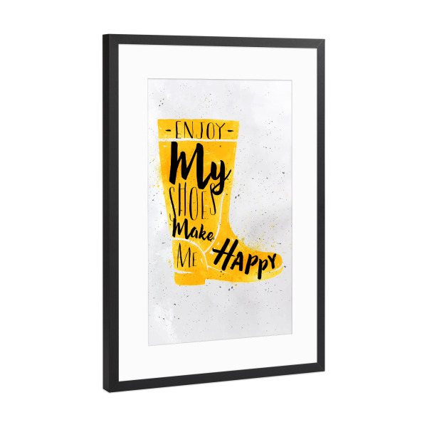 Poster mit Rahmen Schwarz (Metallic) "Women's boots yellow" artboxONE - Typografie,Fashion
